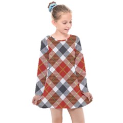 Smart Plaid Warm Colors Kids  Long Sleeve Dress