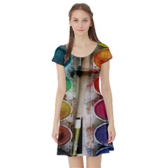 Paint Box Short Sleeve Skater Dress