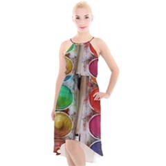 Paint Box High-Low Halter Chiffon Dress 