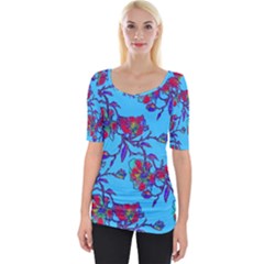 Blue Floral Wide Neckline Tee