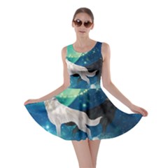 Awesome Black And White Wolf In The Universe Skater Dress by FantasyWorld7