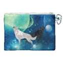 Awesome Black And White Wolf In The Universe Canvas Cosmetic Bag (XL) View2