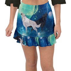 Awesome Black And White Wolf In The Universe Fishtail Mini Chiffon Skirt by FantasyWorld7