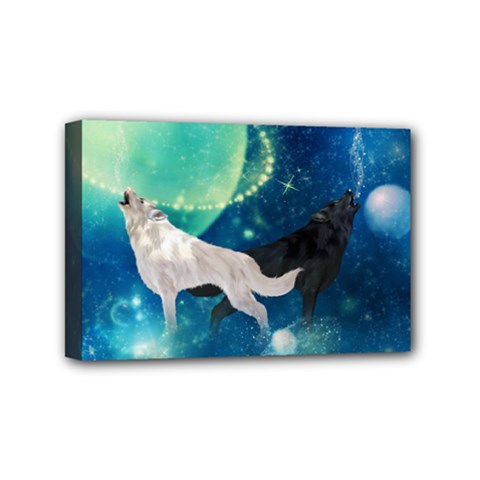 Awesome Black And White Wolf In The Universe Mini Canvas 6  X 4  (stretched) by FantasyWorld7