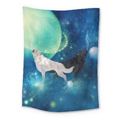 Awesome Black And White Wolf In The Universe Medium Tapestry by FantasyWorld7