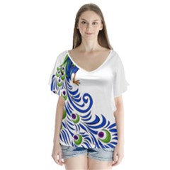 Venus Peacock V-neck Flutter Sleeve Top by amazinganimals