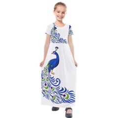 Venus Peacock Kids  Short Sleeve Maxi Dress by amazinganimals