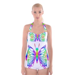 Rainbow Butterfly Boyleg Halter Swimsuit  by amazinganimals