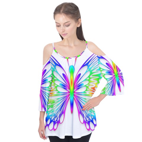 Rainbow Butterfly Flutter Sleeve Tee  by amazinganimals