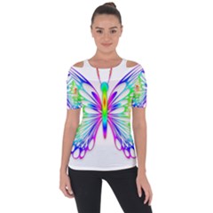 Rainbow Butterfly Shoulder Cut Out Short Sleeve Top by amazinganimals