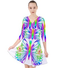 Rainbow Butterfly Quarter Sleeve Front Wrap Dress