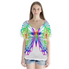 Rainbow Butterfly V-neck Flutter Sleeve Top by amazinganimals