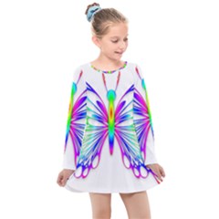 Rainbow Butterfly Kids  Long Sleeve Dress