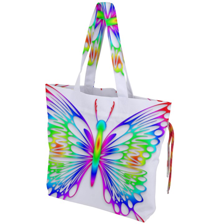 Rainbow Butterfly Drawstring Tote Bag