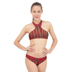 Stretched Velvet With Blurred Lines Design By Flipstylez Designs High Neck Bikini Set by flipstylezfashionsLLC