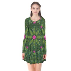 The Most Sacred Lotus Pond  With Bloom    Mandala Long Sleeve V-neck Flare Dress by pepitasart