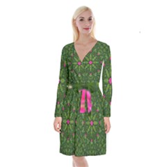 The Most Sacred Lotus Pond  With Bloom    Mandala Long Sleeve Velvet Front Wrap Dress by pepitasart