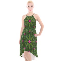 The Most Sacred Lotus Pond  With Bloom    Mandala High-low Halter Chiffon Dress 