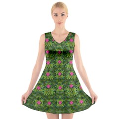 The Most Sacred Lotus Pond With Fantasy Bloom V-neck Sleeveless Dress