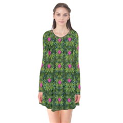 The Most Sacred Lotus Pond With Fantasy Bloom Long Sleeve V-neck Flare Dress by pepitasart