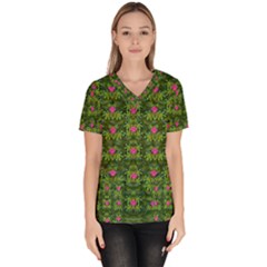 The Most Sacred Lotus Pond With Fantasy Bloom Women s V-neck Scrub Top by pepitasart