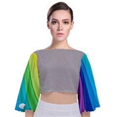 Rainbow Glassy Swirl Pattern Tie Back Butterfly Sleeve Chiffon Top