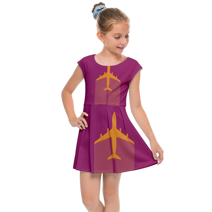 Airplane Jet Yellow Flying Wings Kids Cap Sleeve Dress