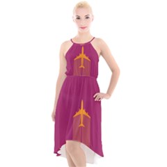 Airplane Jet Yellow Flying Wings High-low Halter Chiffon Dress 