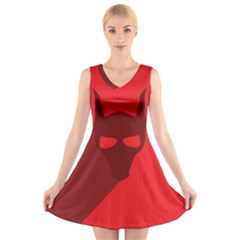 Skull Alien Species Red Character V-neck Sleeveless Dress by Nexatart