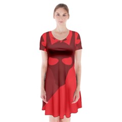 Skull Alien Species Red Character Short Sleeve V-neck Flare Dress by Nexatart