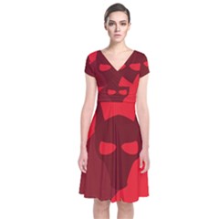 Skull Alien Species Red Character Short Sleeve Front Wrap Dress by Nexatart