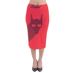 Skull Alien Species Red Character Velvet Midi Pencil Skirt by Nexatart