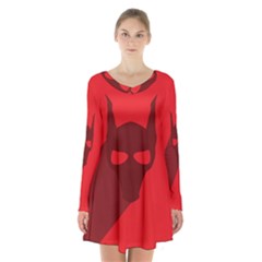 Skull Alien Species Red Character Long Sleeve Velvet V-neck Dress by Nexatart