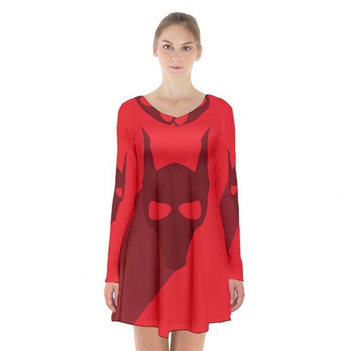 Skull Alien Species Red Character Long Sleeve Velvet V-neck Dress