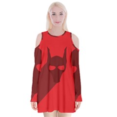 Skull Alien Species Red Character Velvet Long Sleeve Shoulder Cutout Dress by Nexatart