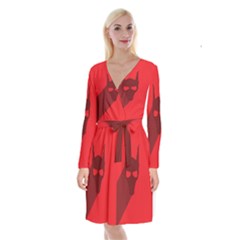 Skull Alien Species Red Character Long Sleeve Velvet Front Wrap Dress by Nexatart