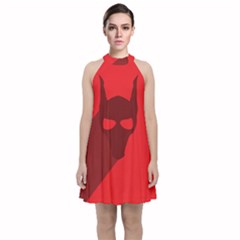 Skull Alien Species Red Character Velvet Halter Neckline Dress  by Nexatart