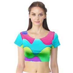 Lines Curves Colors Geometric Lines Short Sleeve Crop Top by Nexatart