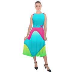 Lines Curves Colors Geometric Lines Midi Tie-back Chiffon Dress