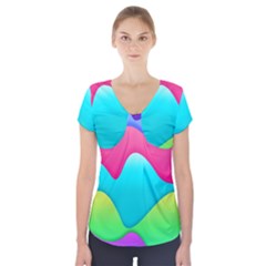 Lines Curves Colors Geometric Lines Short Sleeve Front Detail Top by Nexatart