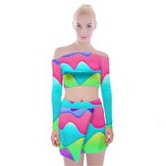 Lines Curves Colors Geometric Lines Off Shoulder Top With Mini Skirt Set by Nexatart