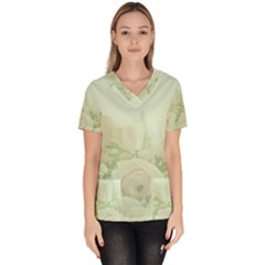 Pastel Roses Background Romantic Women s V-neck Scrub Top by Nexatart