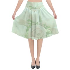 Pastel Roses Background Romantic Flared Midi Skirt by Nexatart