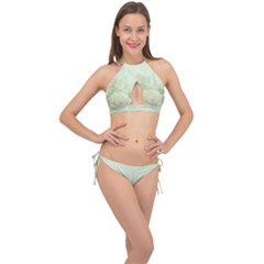 Pastel Roses Background Romantic Cross Front Halter Bikini Set