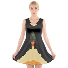 Rocket Space Stars V-neck Sleeveless Dress by Nexatart