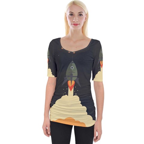 Rocket Space Stars Wide Neckline Tee by Nexatart