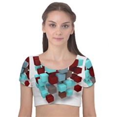 Matrix Network Data Exchange Velvet Short Sleeve Crop Top  by Nexatart