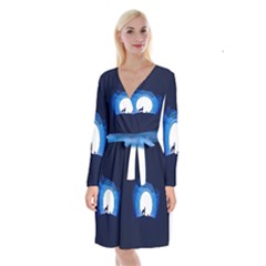 Month Full Moon Wolf Night Long Sleeve Velvet Front Wrap Dress by Nexatart