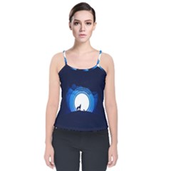 Month Full Moon Wolf Night Velvet Spaghetti Strap Top by Nexatart