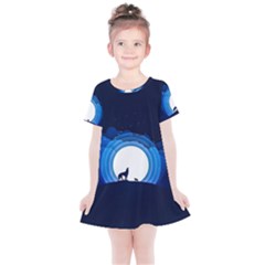 Month Full Moon Wolf Night Kids  Simple Cotton Dress by Nexatart